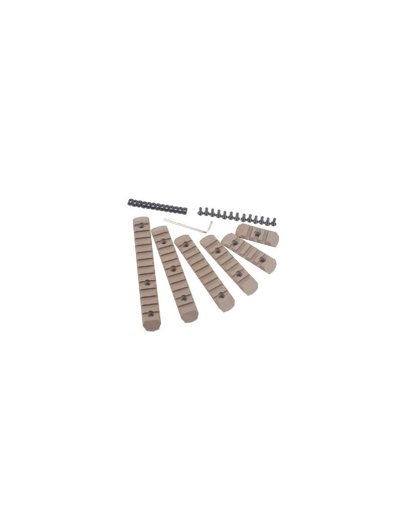 SET 6 RAILS POLYMERE 20MM POUR KEYMOD ET M-LOK TAN